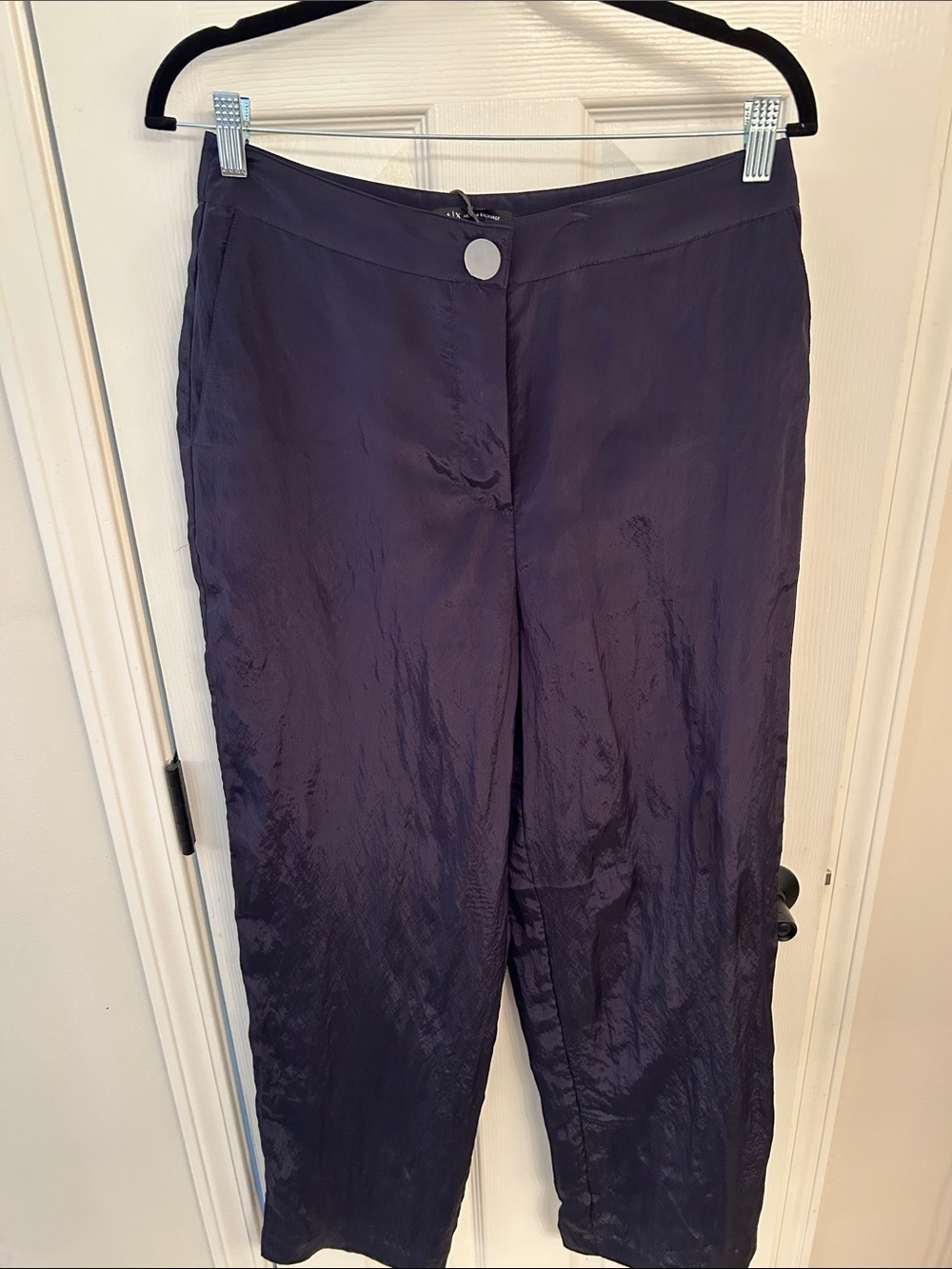 Armani Exchange Navy Satin Wide-Leg Trousers